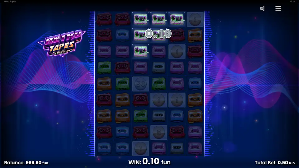 Retro Tapes 2 Slot – Wild Tape Symbole mit Multiplikator auf der Spielfläche